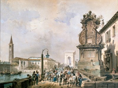 Vue du pont Trofeo sur le Naviglio Pavese, Milan (aquarelle) - Giovanni Migliara