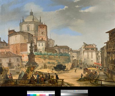 Vue de la piazza della Vetra à Milan, Italie - Giovanni Migliara
