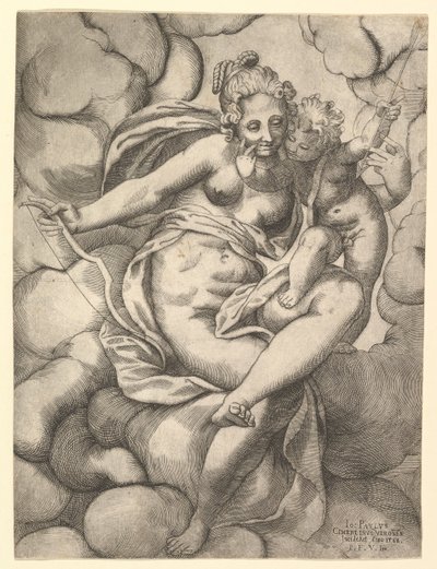 Vénus et Cupidon dans les nuages, 1568 - Giovanni Paolo Cimerlino