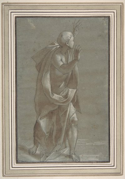 Figure masculine drapée debout avec les mains levées, 1565-71 - Giovanni Paolo Lomazzo