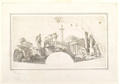 Design for a Fan : Capriccio avec des ruines romaines et l