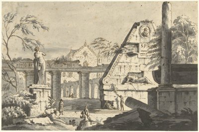 Paysage avec ruines antiques de bâtiments et statues - Giovanni Paolo Pannini (possibly)