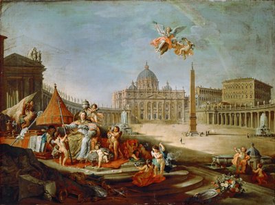 Piazza San Pietro, Rome avec une allégorie du Triomphe de la Papauté - Giovanni Paolo Pannini