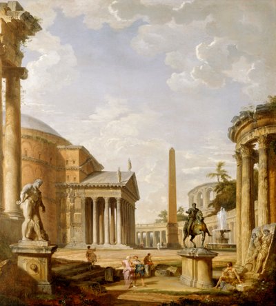 Caprice de ruines romaines avec le Panthéon - Giovanni Paolo Pannini