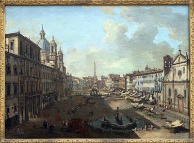 Piazza Navona à Rome avec la fontaine de Neptune au premier plan - Giovanni Paolo Pannini