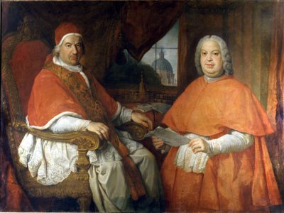 Portraits du pape Benoît XIV (1675 - 1758) et du cardinal Silvio Valenti Gonzague. Peinture par Giovanni Paolo Pannini (Panini). XVIIIe siècle. Museo Nazionale Romano, Rome. - Giovanni Paolo Pannini