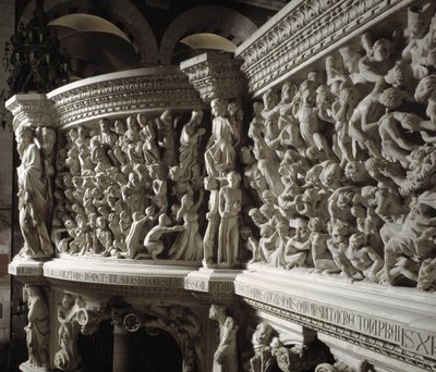 Détail de la chaire réalisée par Giovanni Pisano (1248-1314) : le Christ juge entre les élus et les damnés (détail) - Giovanni Pisano