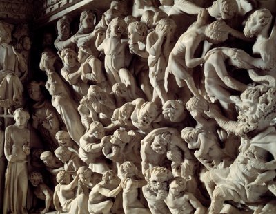 Détail des reliefs de la chaire réalisée par Giovanni Pisano (1248-1314) : les damnés (détail) 1302-1311 Cathédrale de Pise (Duomo di Pisa), Italie - Giovanni Pisano