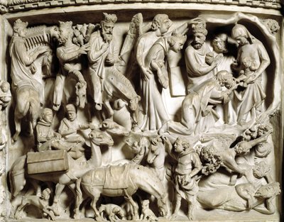 Détail des reliefs de la chaire réalisée par Giovanni Pisano (1248-1314) : le voyage et l