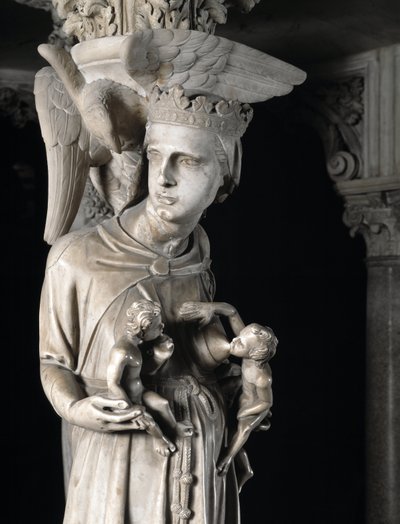 Détail des groupes sculptés soutenant la chaire réalisée par Giovanni Pisano (1248-1314) : l