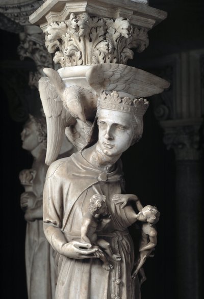 Détail des groupes sculptés soutenant la chaire réalisée par Giovanni Pisano : l