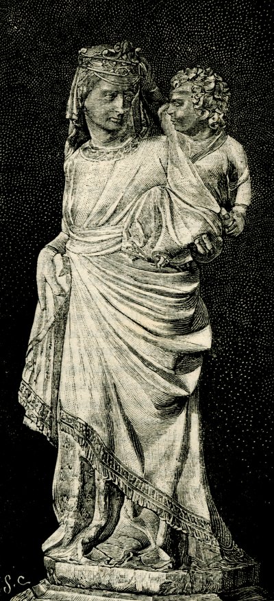 Madone et Enfant, statue de Giovanni Pisano, cathédrale de Prato, Toscane, Italie, gravure sur bois de Le cento città d