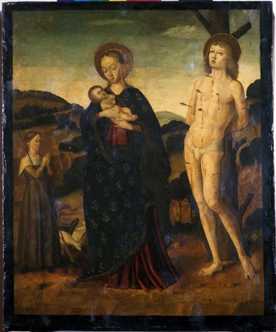 Madonna et Enfant avec Saint Sébastien et une bergère - Giovanni Santi or Sanzio