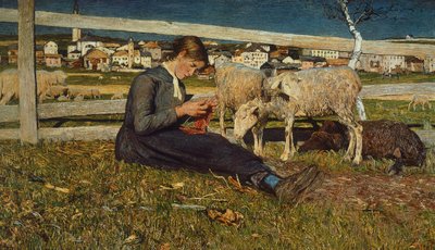 Fille tricotant des chaussettes - Giovanni Segantini