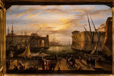 La marina de Livourne et la forteresse des Médicis en arrière-plan - Giovanni Signorini