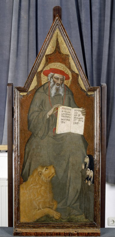 Saint Jérôme avec lion et trois nonnes en prière - Giovanni del Biondo dal Casentino