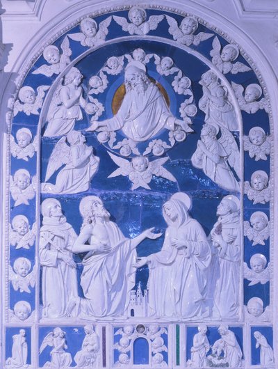 La Madone entre les saints François, Dominique et Bernard, par Giovanni della Robbia (1469-1529), Église de San Francesco à Foiano della Chiana, Toscane - Giovanni della Robbia
