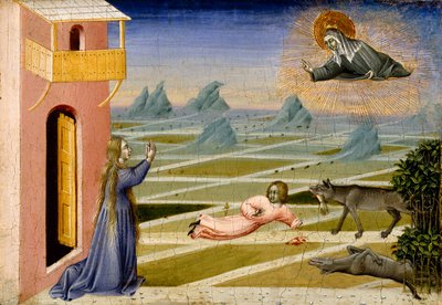 Sainte Claire sauvant un enfant attaqué par un loup, c.1455-60 - Giovanni di Paolo di Grazia