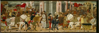 Panneau de Cassone : Entrée triomphale de Romulus et Tatius à Rome - Giovanni di Ser Giovanni
