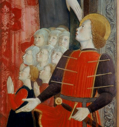 Détail de Saint Sébastien, Madonna della Misericordia avec Saint Venance et Saint Sébastien, 1463 - Girolamo Giovanni