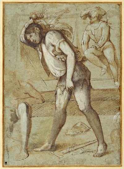 Un bourreau sur le point de décapiter un saint barbu - Girolamo Romanino