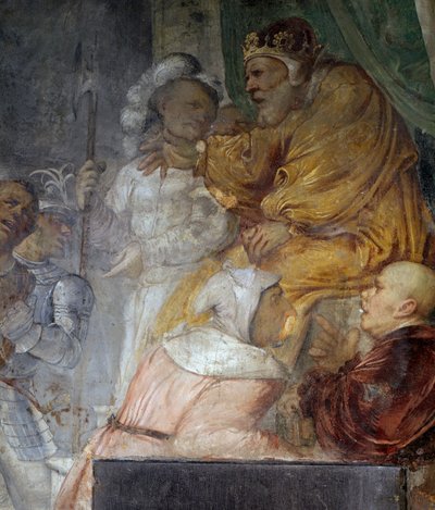 Nabuchodonosor, détail du miracle des trois compagnons de Daniel, fresque de Girolamo Romanino (vers 1484-après 1562), détail du mur droit de l