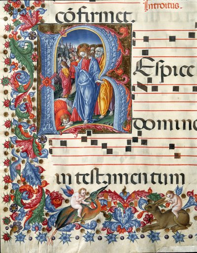 Lettrine décorée représentant le Christ et le lépreux. Miniature par Girolamo da Cremona (actif vers 1451-1483) et Liberale da Verona (1445-1529) d