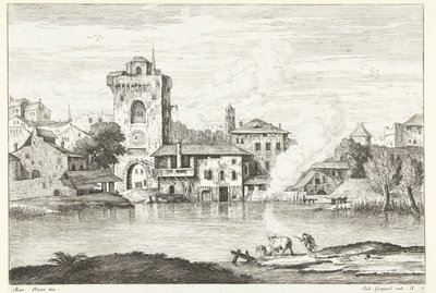 Vue de la ville avec une tour au bord de l