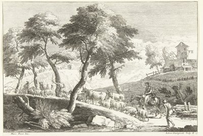 Paysage vallonné avec bergers et bétail - Giuliano Giampiccoli