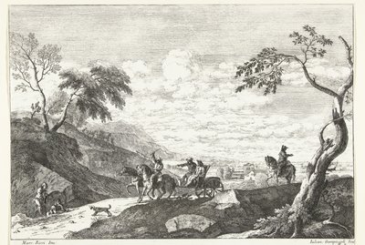 Paysage vallonné avec deux hommes en calèche - Giuliano Giampiccoli