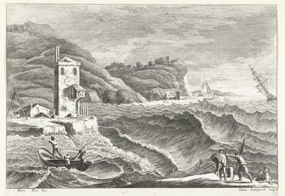 Paysage côtier avec tempête en mer et phare - Giuliano Giampiccoli