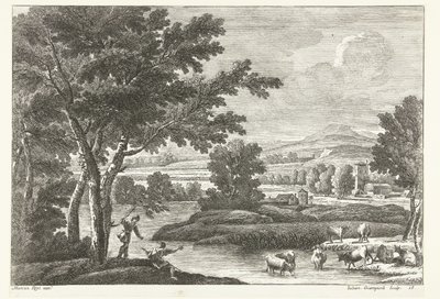 Paysage avec bergers et bétail près de l