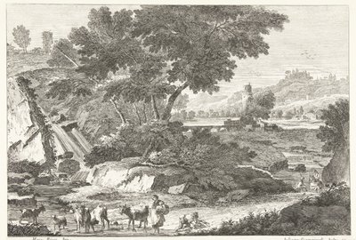 Paysage avec bergers et bétail près d