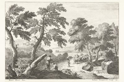 Paysage avec bergers en route près d
