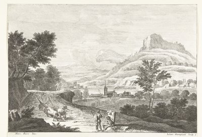 Paysage avec charrette à bœufs et funérailles - Giuliano Giampiccoli
