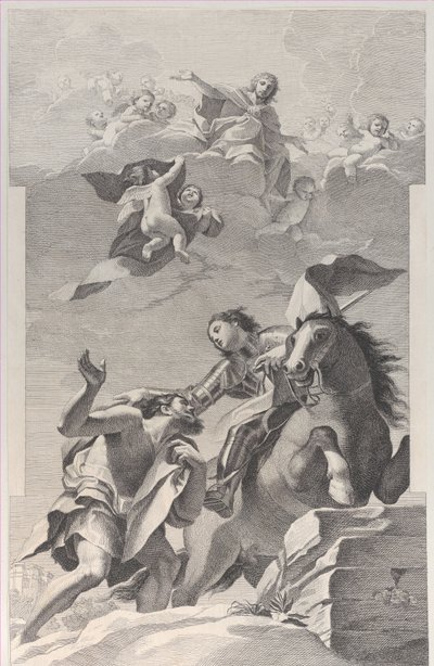 Saint Martin, à cheval, donnant son manteau à un mendiant, 1760-1800 - Giuliano Traballesi