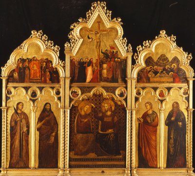 Un retable en trois sections : Centre : Le Couronnement de la Vierge - Giuliano da Rimini