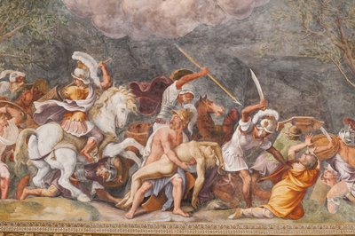 Ajax protégeant le corps de Patrocle pendant la bataille de Troie (Le Cheval de Troie, Chambre de Troie) - Giulio (and workshop) Romano