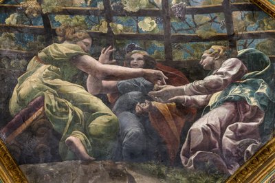 Détail de la voûte avec jeunes femmes et raisins, Chambre de Cupidon et Psyché - Giulio (and workshop) Romano