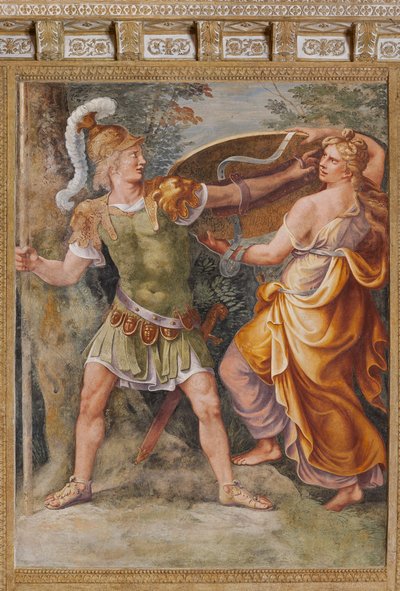 Thétis donnant à Achille les armes forgées par Héphaïstos (Vulcain), Le Cheval de Troie, Chambre de Troie (Sala di Troia) - Giulio (and workshop) Romano