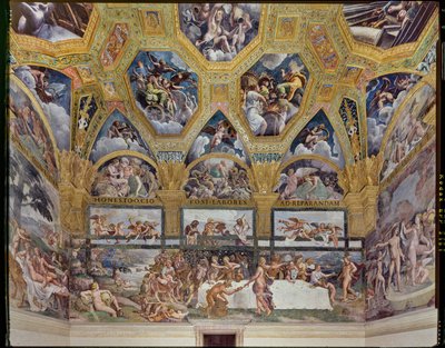 Chambre de Psyché : vue du mur ouest, avec le Banquet rustique (fresque) - Giulio (workshop of) Romano