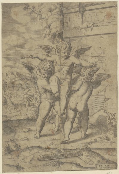 Amour et trois putti - Giulio Bonasone (attributed to)