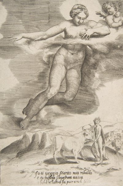 Junon regardant Jupiter et Io, des Amours des Dieux, 1531-60 - Giulio Bonasone