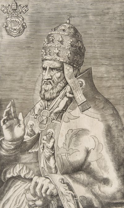 Portrait du pape Marcel II, main droite levée face à gauche, vers 1555 - Giulio Bonasone