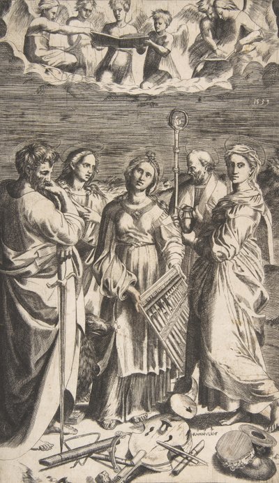 Sainte Cécile au centre accompagnée de Saint Paul, la Madeleine, Saint Jean, 1531 - Giulio Bonasone