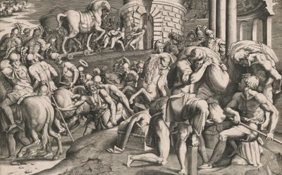 Les Troyens tirant le cheval de bois dans la ville, 1545 - Giulio Bonasone