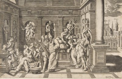 La naissance de Saint Jean-Baptiste dans un bâtiment classique, vers 1531-76 - Giulio Bonasone