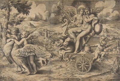 Le triomphe de Cupidon et Psyché assis sur un char tiré par deux oiseaux, ca. 1550-67 - Giulio Bonasone