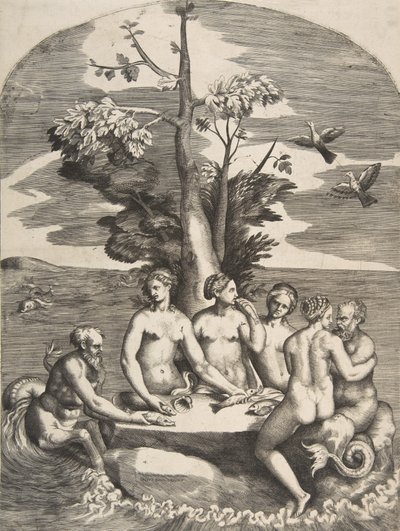 Deux dieux de la mer accompagnés de quatre nymphes, 1531-76 - Giulio Bonasone