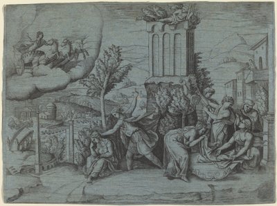 Jeune homme avertissant une femme affligée - Giulio Bonasone